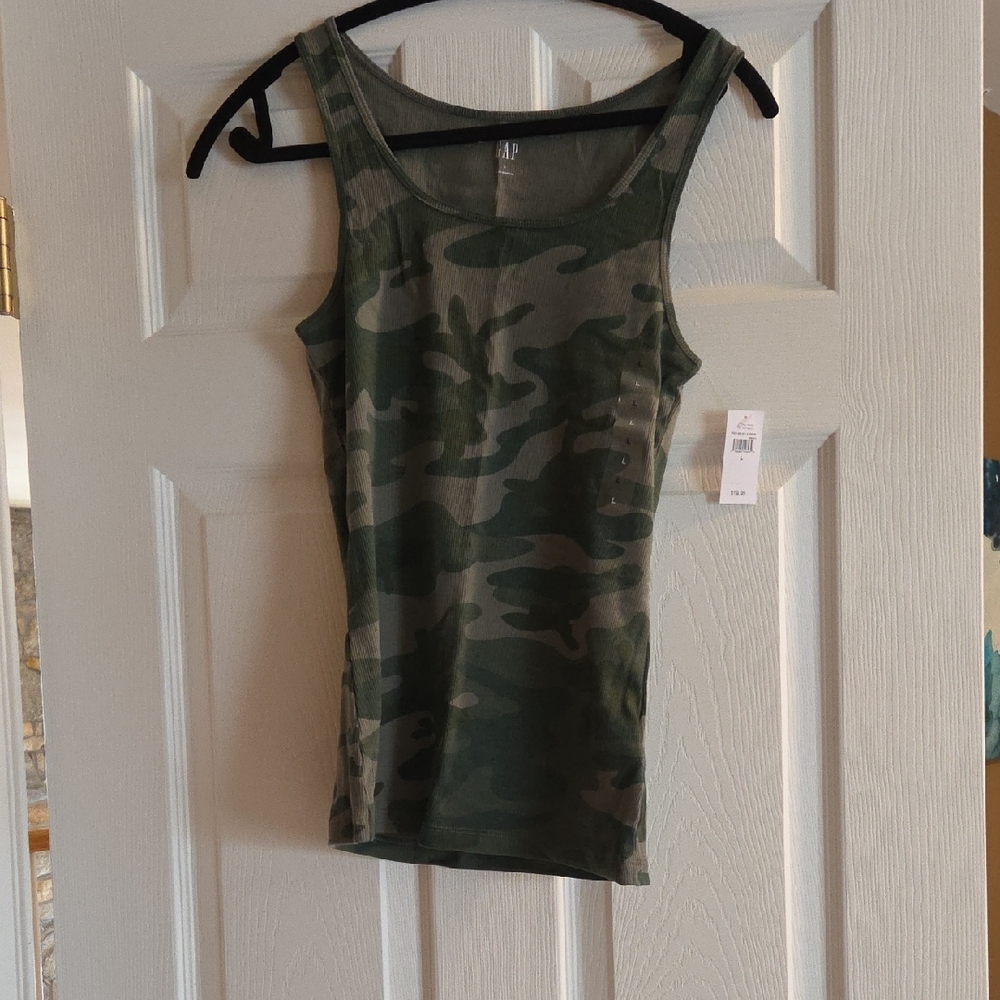 GAP Olive Camo Ribbed Tank Top